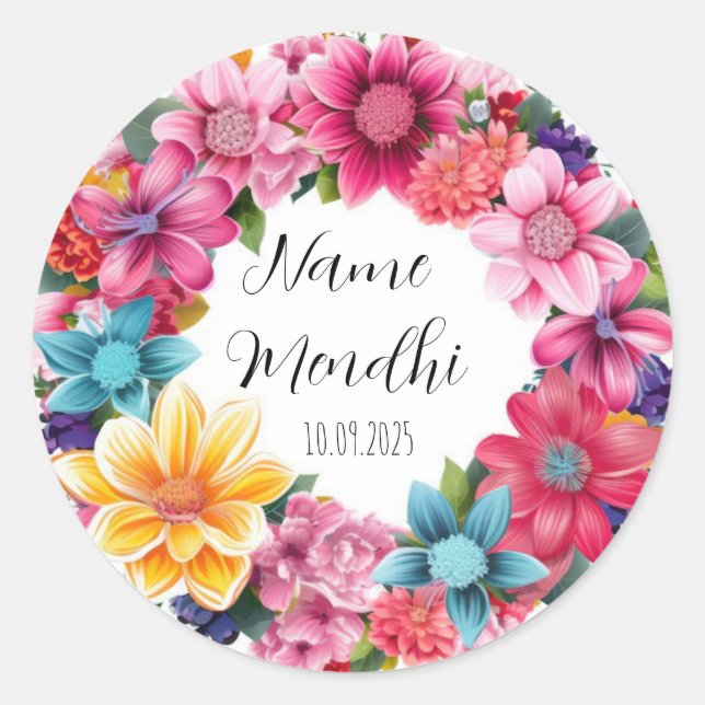 Adesivos florais coloridos de Mendhi (Frente)