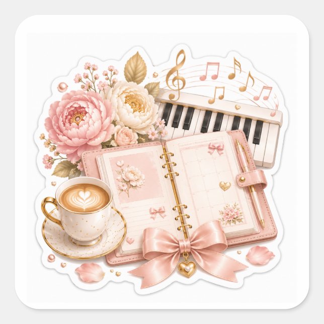 Adesivos Florais de Piano Aconchegante Café (Frente)