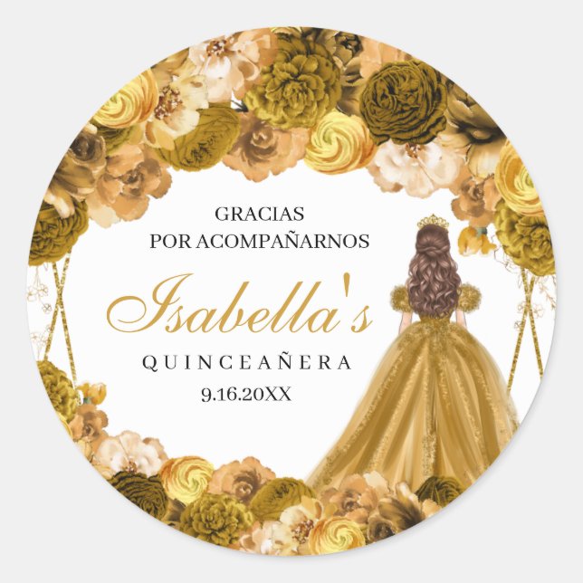 Adesivos Florais De Quinceanera Dourados (Frente)