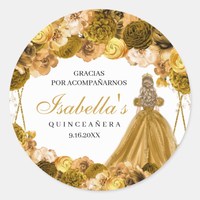 Adesivos Florais De Quinceanera Dourados (Frente)
