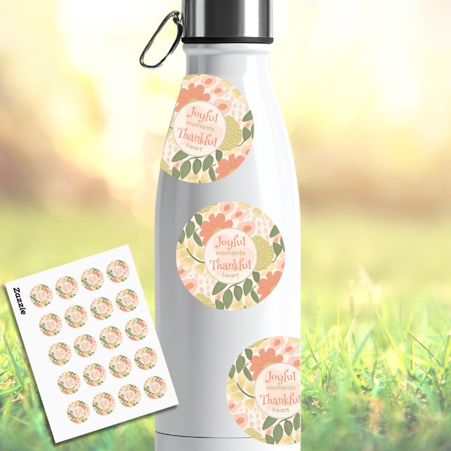 Adesivos Florais - Momentos Alegres Coração Grato (Joyful Moments Thankful Heart – Floral Round Sticker)