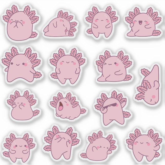Adesivos fofos de axolote kawaii (Frente)
