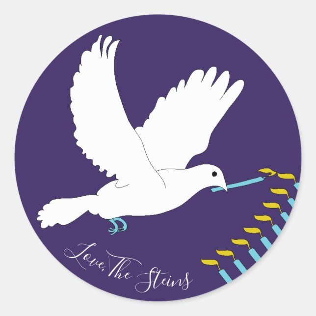 Adesivos Hanukkah (1 1/2"/3") "Dove Menorah/Yellow (Frente)