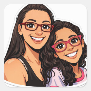 adesivos ilustrados de mãe e filha fofos