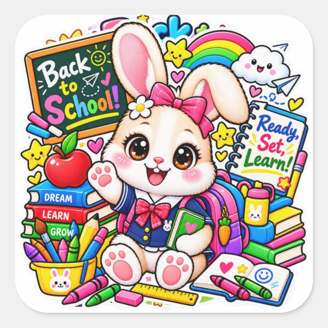 Adesivos Kawaii Bunny Ready Set Learn (Frente)