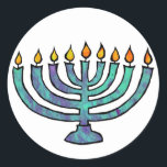 Adesivos Menorah<br><div class="desc">Menorah azul com velas cintilantes.</div>