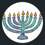 Adesivos Menorah<br><div class="desc">Menorah azul com velas cintilantes.</div>