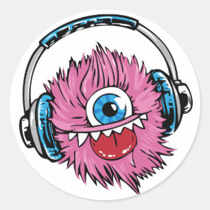 Adesivos Monstro da Música Rosa com Fones de Ouvid