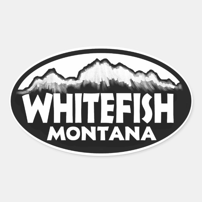 Adesivos ovais de montanha Whitefish Montana (Frente)
