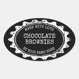 Adesivos ovais Feito com amor para brownies caseir