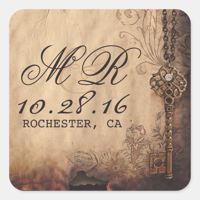 adesivos para casamentos vintage da chave esquelét (Frente)