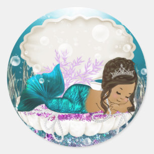 Adesivos para Chá de Bebê da Menina Sereia Étnica