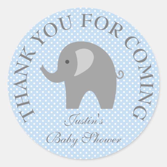 Adesivos para chá de bebê de elefante cinza com bo (Frente)