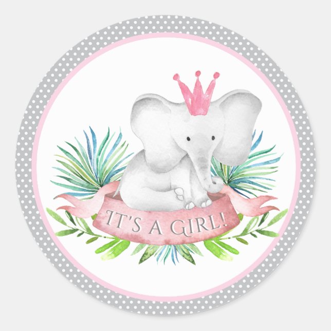 Adesivos para Chá de Bebê de Elefante Menina (Frente)