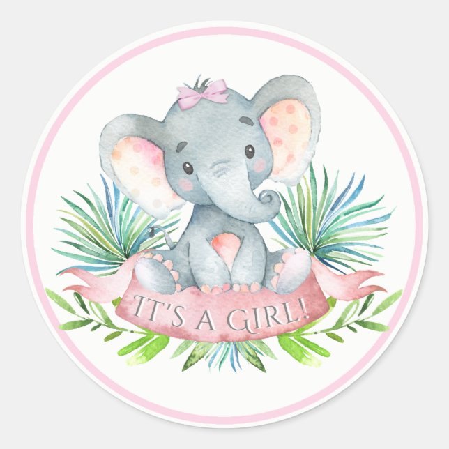 Adesivos para Chá de Bebê de Elefante Menina (Frente)