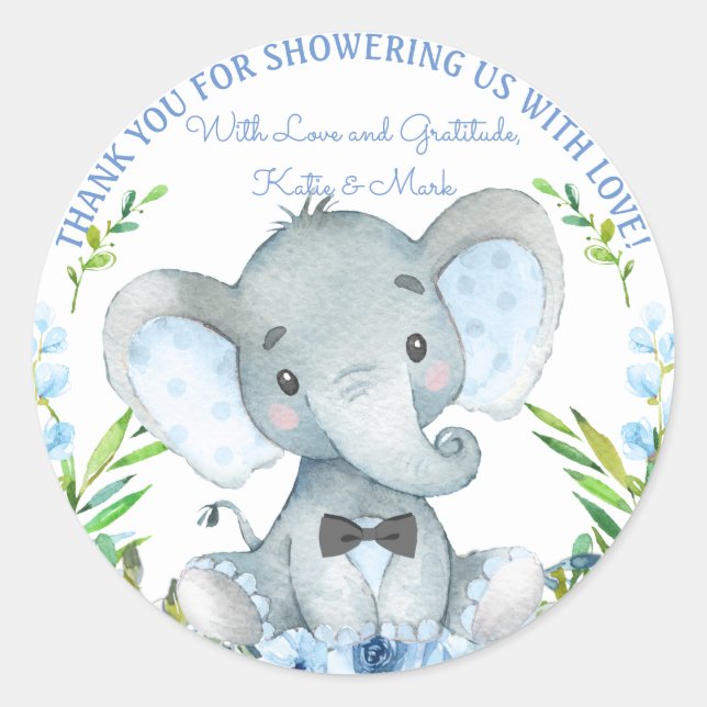 Adesivos para Chá de Bebê de Elefante Menino (Frente)