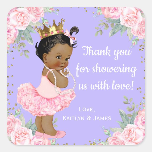 Adesivos para Chá de Bebê de Princesa Afro-America (Frente)