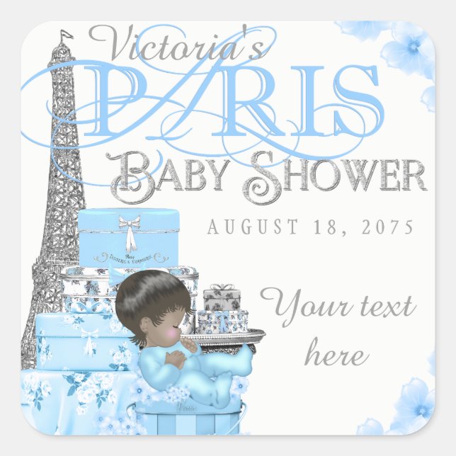 Adesivos para Chá de Bebê do Menino Paris (Frente)