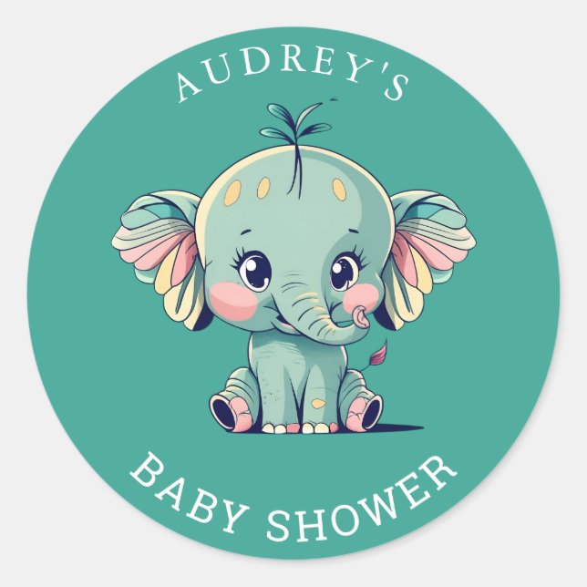 Adesivos para Chá de Bebê Elefante Cinza Turquesa (Frente)