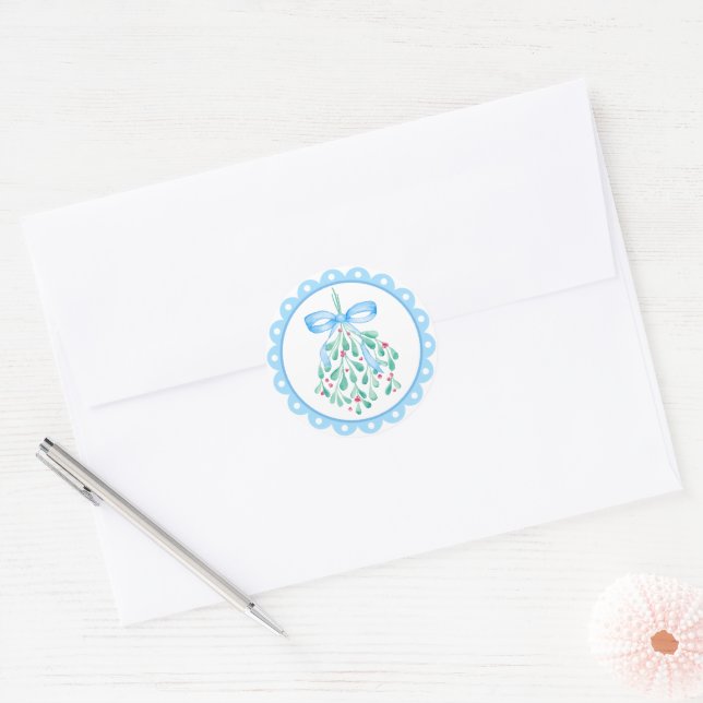 Adesivos para Chá de Bebê Mistletoe Blue Bow Baby  (Envelope)