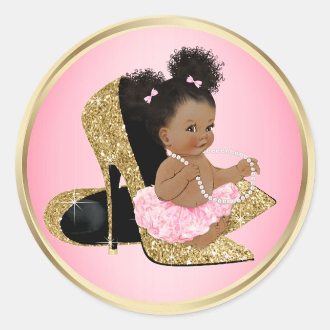 Adesivos para Chá de Bebê Sapatos Dourado Rosa (Frente)