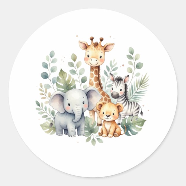 Adesivos para Chá de Bebê Watercolor Safari (Frente)