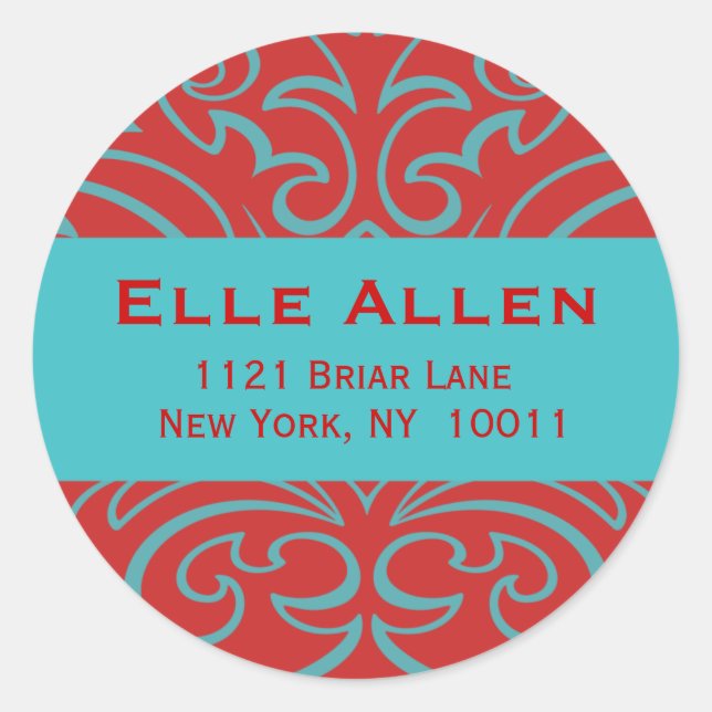 Adesivos para Damasco Vermelho e Aqua Personalizáv (Frente)