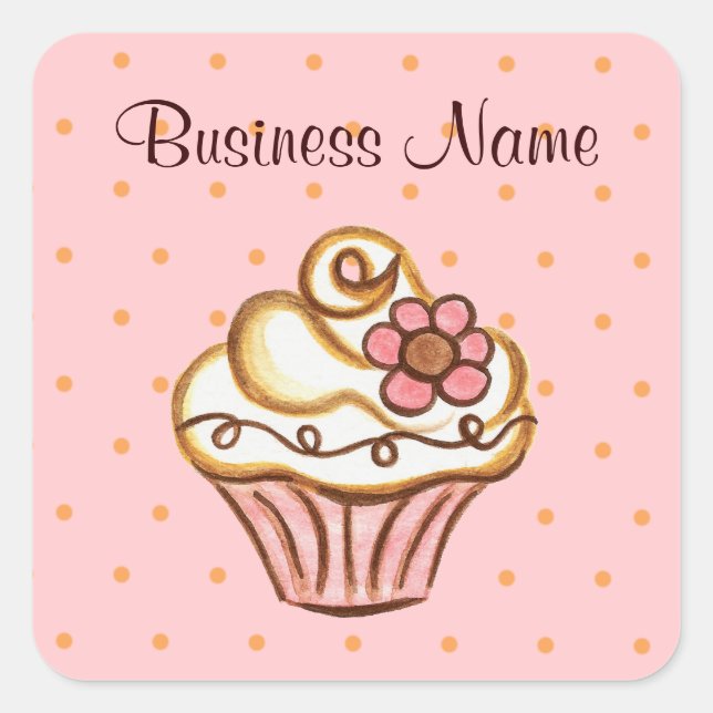 Adesivos para Negócios de Cupcake Rosa (Frente)
