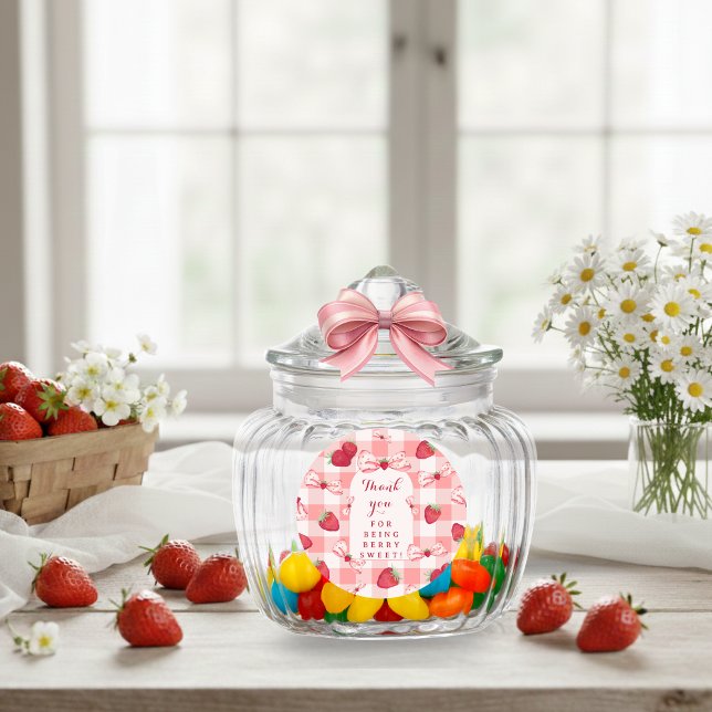 Adesivos para primeiro aniversário de Berry com la (Berry First Birthday Stickers Red Gingham Bows)