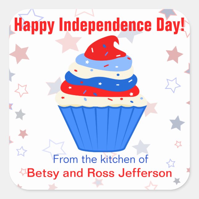 Adesivos Personalizados de Cupcake Vermelho, Branc (Frente)