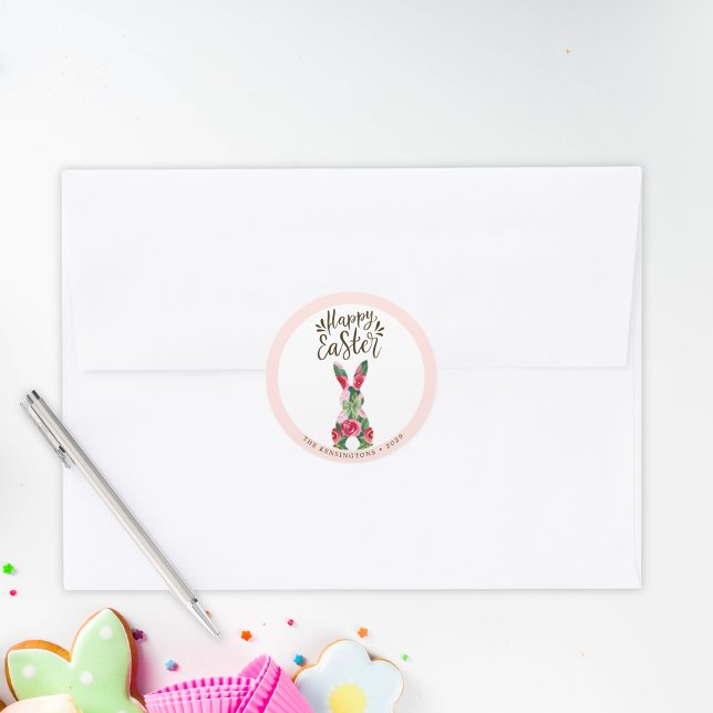 Adesivos Personalizados do Coelhinho da Páscoa Flo (Floral Easter Bunny Personalized Stickers)