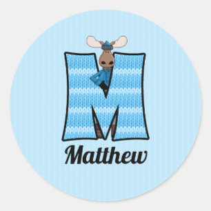 Adesivos personalizados "M" com um monograma azul
