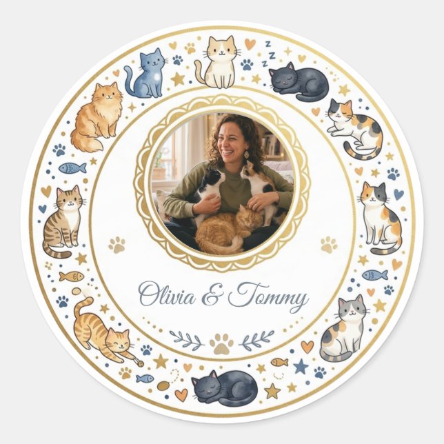 Adesivos Personalizáveis de Raças de Gatos com Fot (Frente)