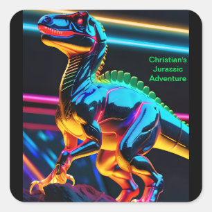 Adesivos Quadrados de Dinossauro Neon