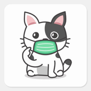 Adesivos Quadrados de Gatinho Preto e Branco com M