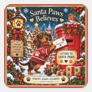 Adesivos Quadrados de Natal Dachshund Santa Paws