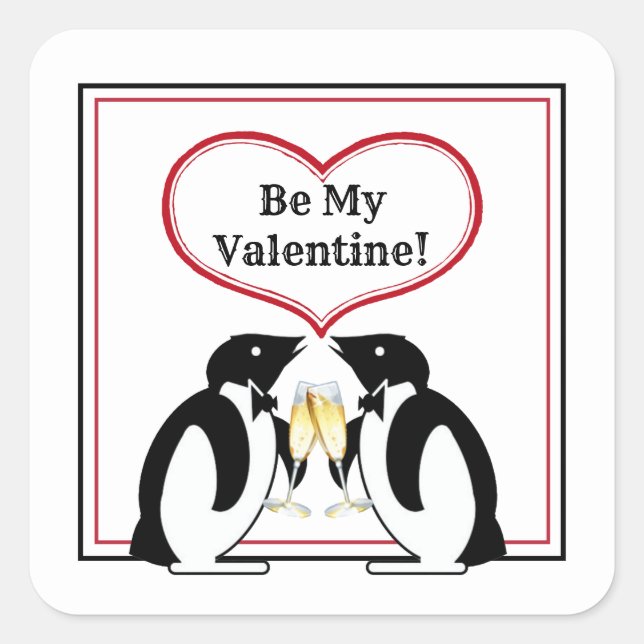 Adesivos Quadrados de Pinguins de Champanhe (Frente)