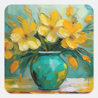 Adesivos Quadrados de Vaso Turquesa com Flores Ama