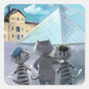 Adesivos Quadrados Gatos Louvre Paris