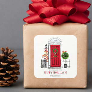 Adesivos Quadrados para Porta de Natal Férias Verm