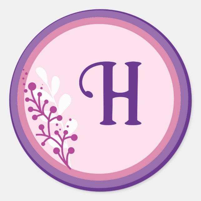 Adesivos redondos - Adicione o seu inicial - Roxo (Frente)