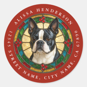 Adesivos Redondos Christmas Boston Terrier