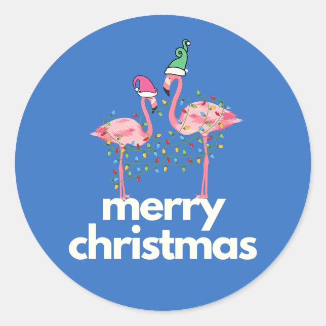Adesivos Redondos Clássicos de Natal Flamingo (Frente)