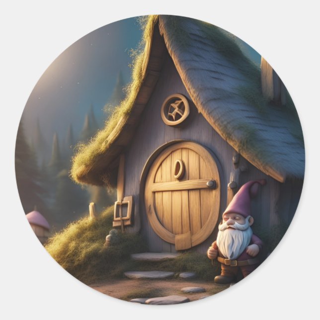 Adesivos redondos colocados com Gnome encantador e (Frente)