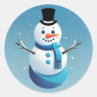 Adesivos Redondos com Ilustração do Boneco de Neve