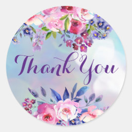 Adesivos Redondos de Agradecimento Flores Aquarela