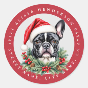 Adesivos Redondos de Boston Terrier de Natal