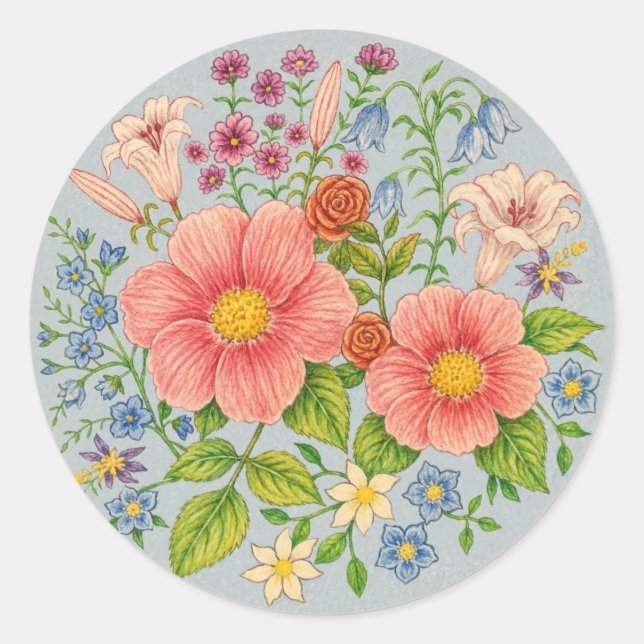 Adesivos Redondos de Buquê de Flores (Frente)