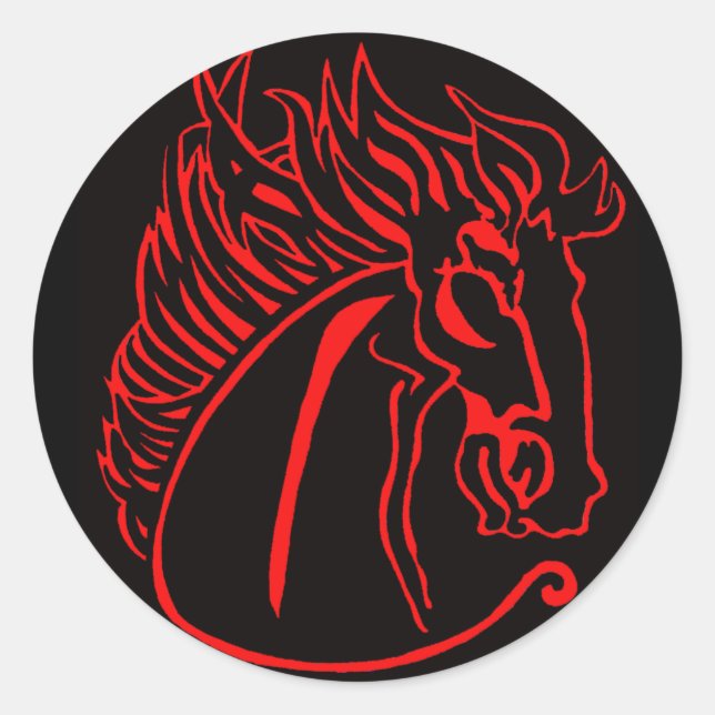 Adesivos redondos de cavalos vermelhos (Frente)