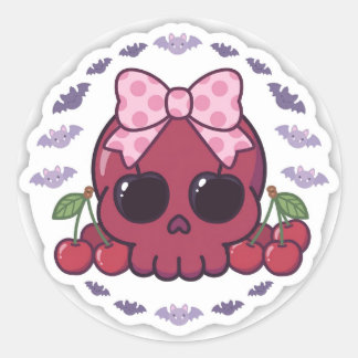 Adesivos Redondos de Caveira de Cereja Kawaii Fofo